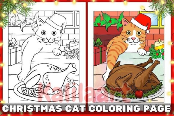 Christmas Cat Coloring Page 10: Graphics for Kdp Interiors