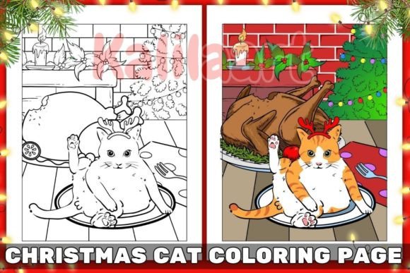 Christmas Cat Coloring Page 11: Graphics for Kdp Interiors