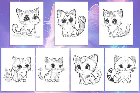 Cute Cat Coloring Pages Graphics for KDP Interiors