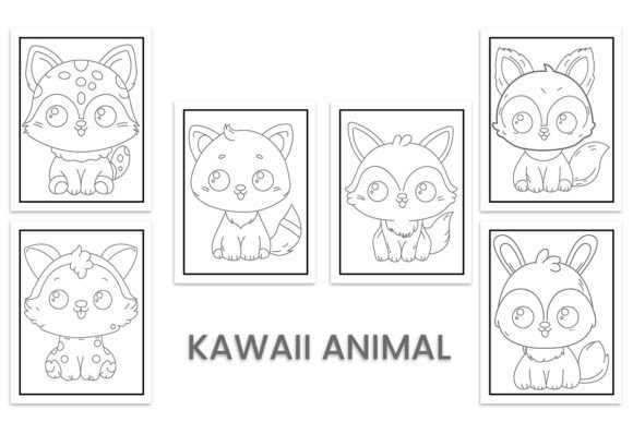 Cute Kawaii Animal Coloring Pages: Graphics for Kdp Interiors