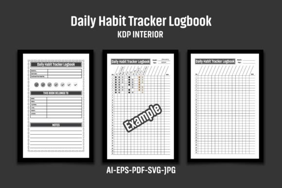Daily Habit Tracker Logbook KDP Interior Graphics