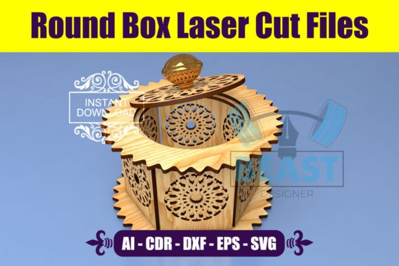 Laser Cut Files DXF SVG Round Wooden Box: Graphics for Kdp Interiors