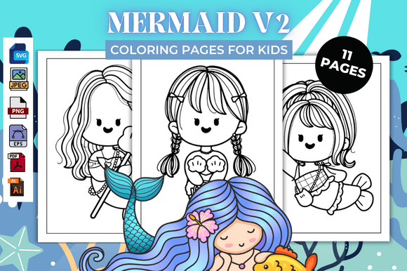 Mermaid V2 Coloring Pages – KDP Graphics for Interiors