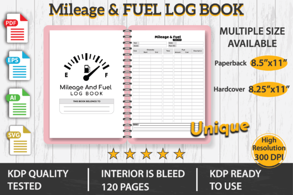 Mileage & Fuel Log Book KDP Interior Graphics
