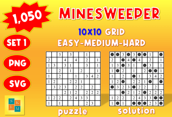 Minesweeper 10x10 Logic Puzzle Graphics for Kdp Interiors