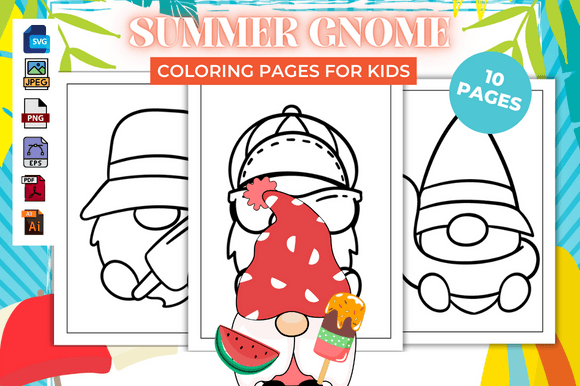 Summer Gnome Coloring Pages — KDP Graphics for Interiors