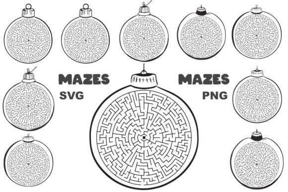 SVG Mazes in Christmas Balls Clipart: Graphics for Kdp Interiors